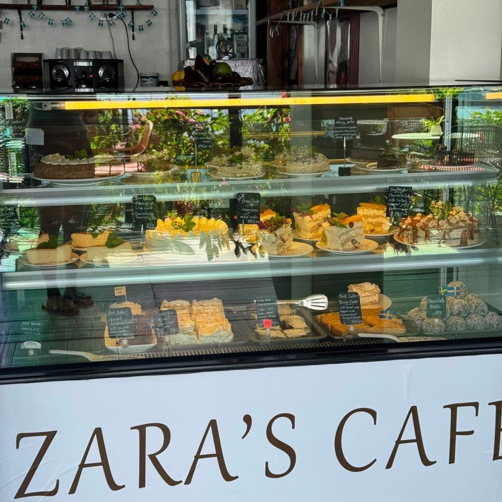 Zara's Cafe cake and pastry display case